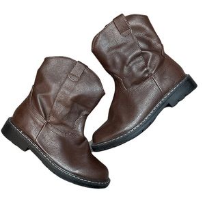 Faded Glory brown, faux leather roper boots, size 2 boy.